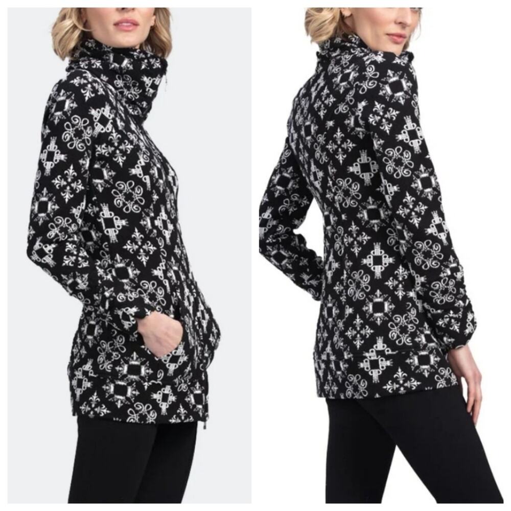 Tonia Debellis Molly Jacket  Black and White Knit Patterned Mock Neck Zip Up